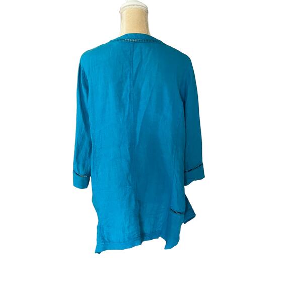 Soft Surroundings Leonie Tunic Top Linen Size Large Caribbean Turquoise - Picture 4 of 6